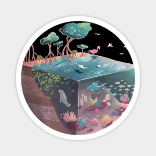 Isometric Coral Reef and Mangrove Ecosystem Magnet